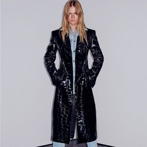NEW Alexander Wang Black Leather Croc Embossed Hourglass Blazer Coat